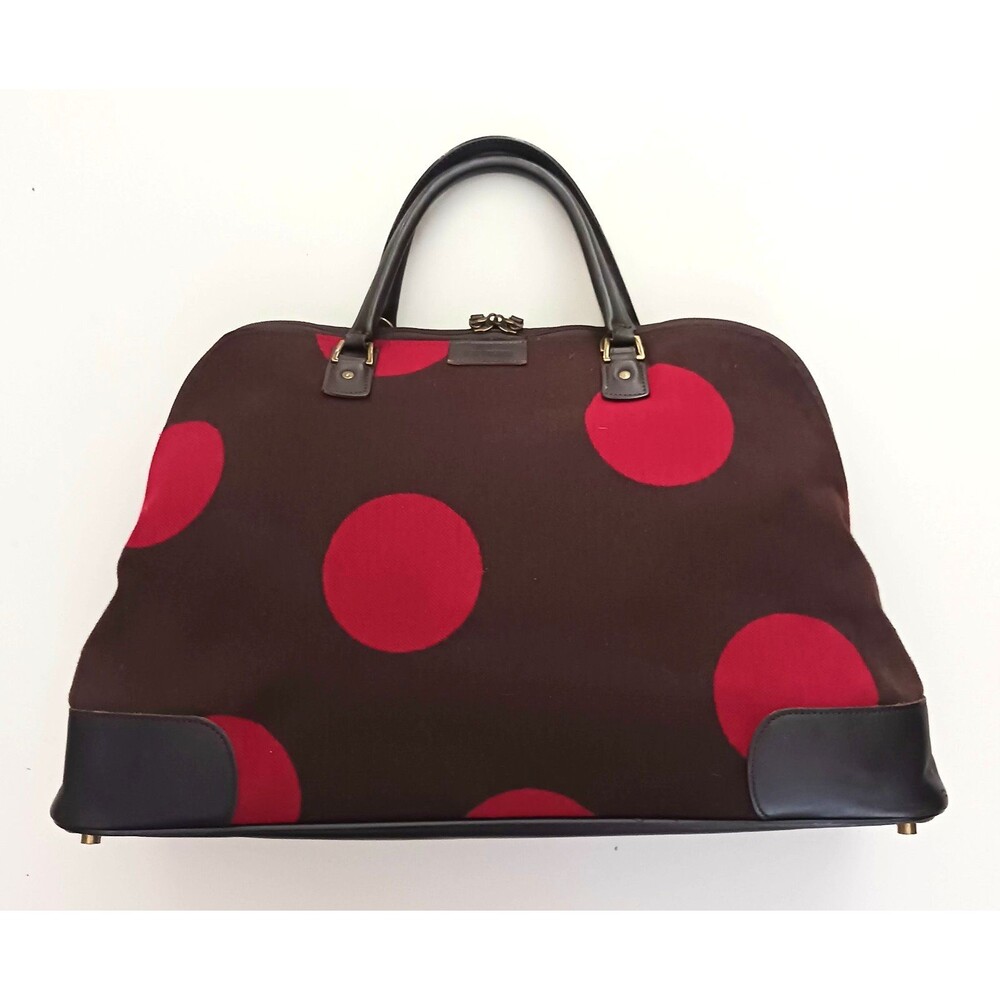 Hartman Luxe Collection Weekender Travel Bag Brown / Red Polka Dots Leather Trim - Picture 12 of 12